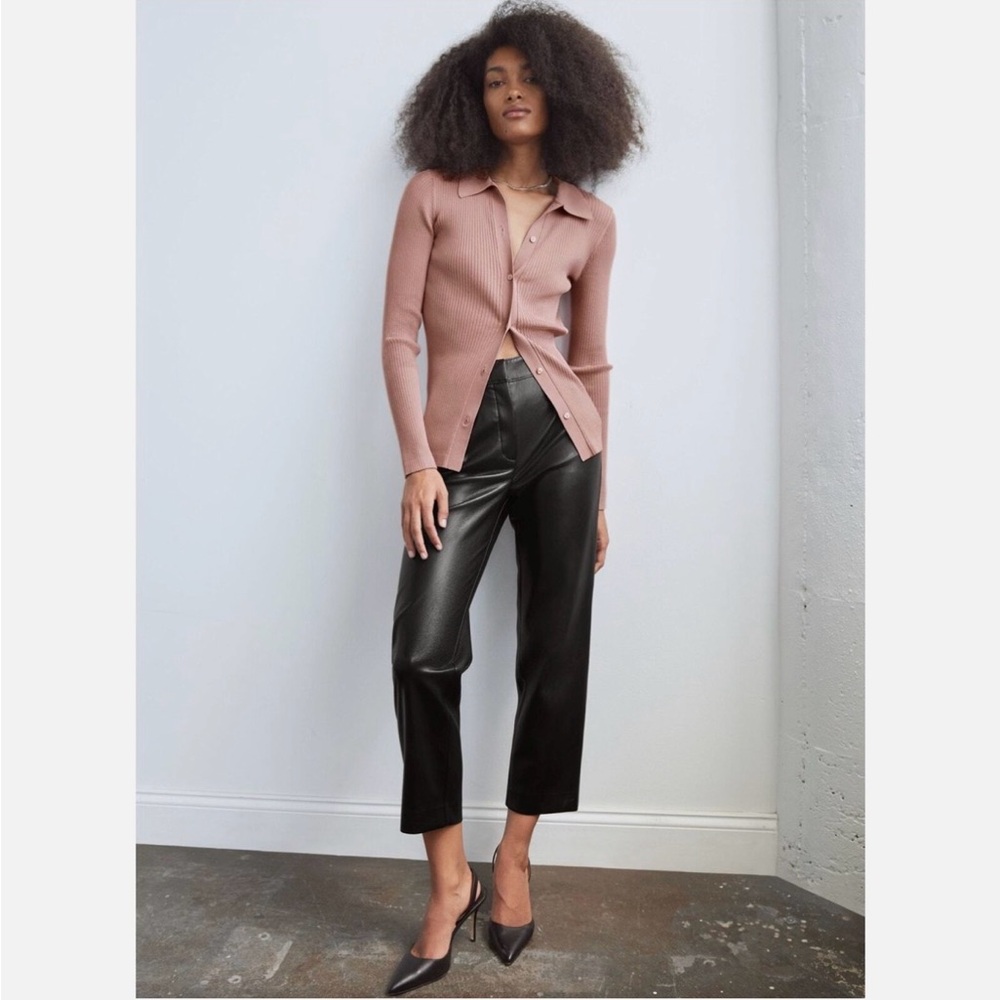 Babaton Black Faux-Leather Crop Pants